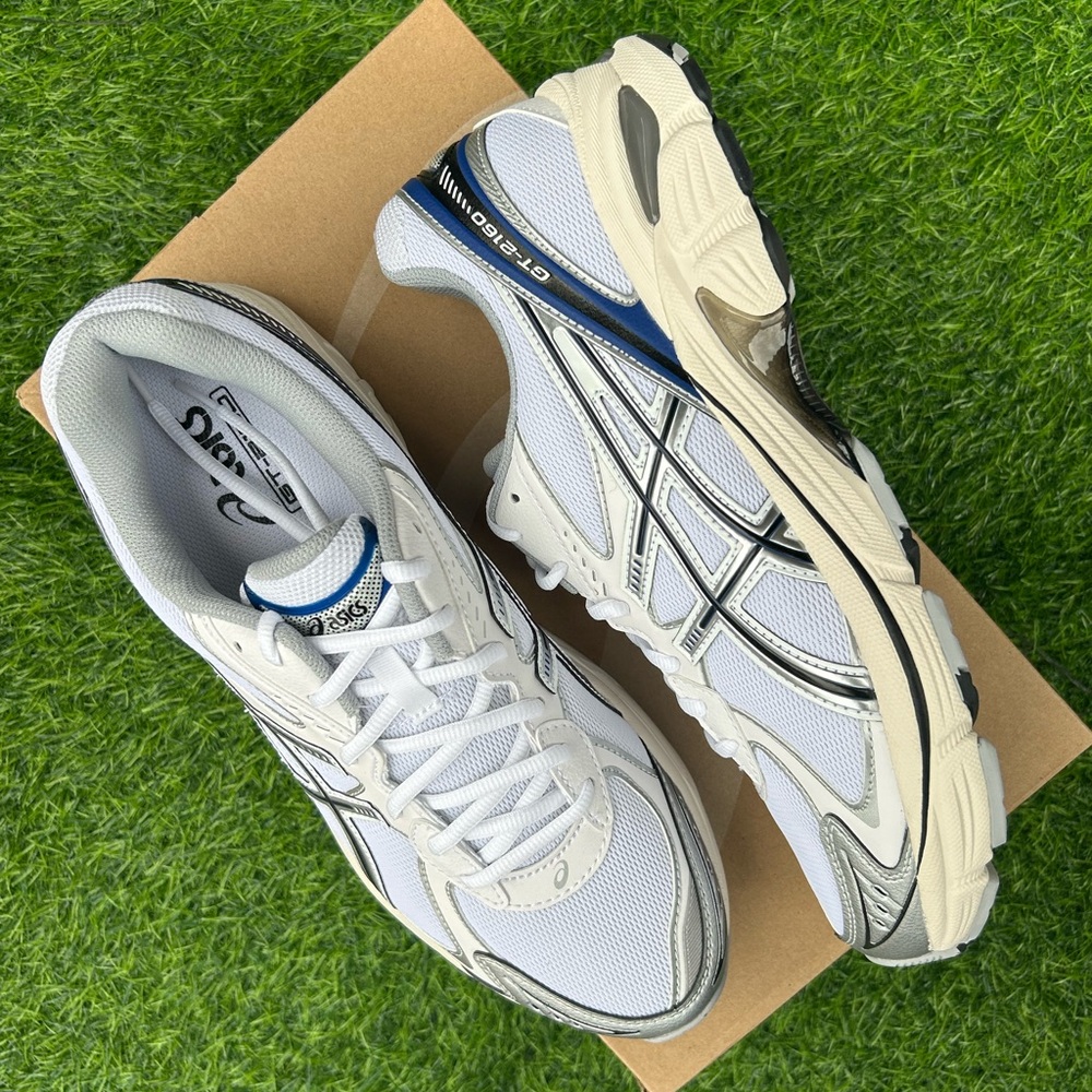 Asics White, Navy & Silver Mesh Running Shoes